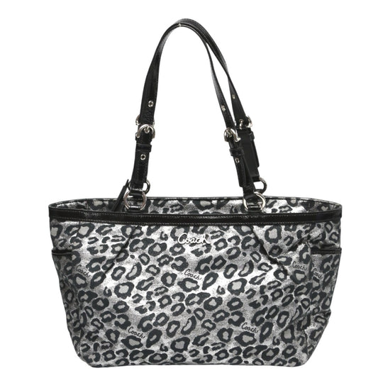 コーチ COACH ハンドバッグ
 トートバッグ 肩掛け レオパード キャンバス F17675 シルバー×ブラック 【SS】
 【中古】