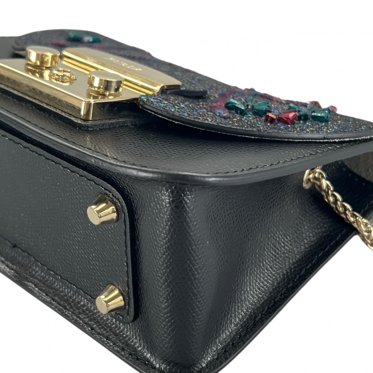 フルラ Furla ショルダーバッグ
 チェーンショルダーバッグ ゴールド金具 メトロポリス レザー ブラック 【SS】
 【中古】