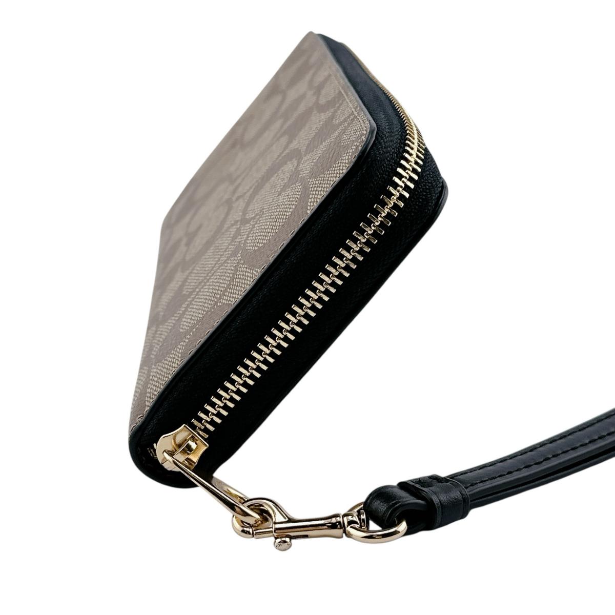 コーチ COACH 長財布
 長財布 シグネチャー ロングジップ アラウンド キャンバス C4452 カーキ×ブラック 【SS】
 【中古】