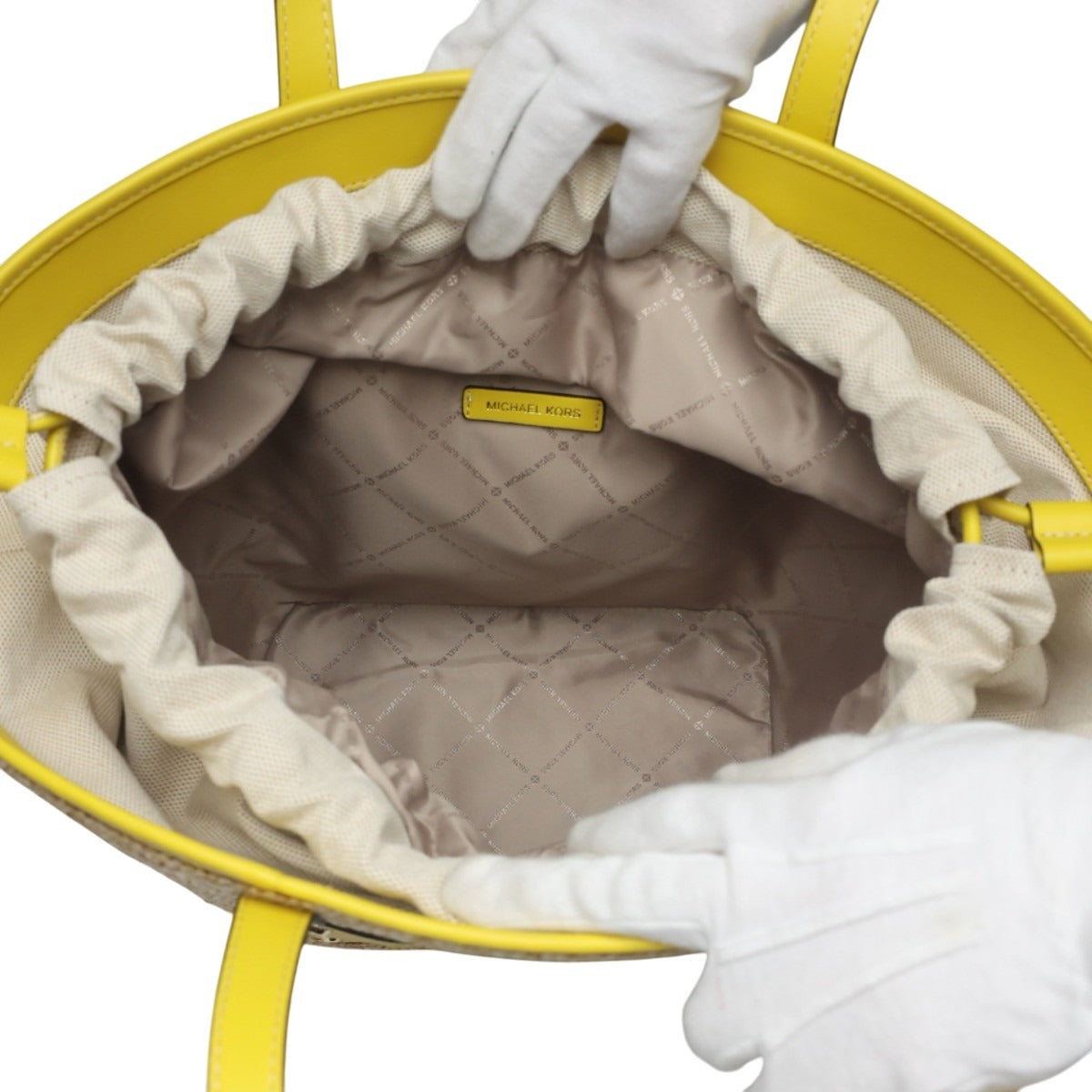 マイケルコース Michael Kors ハンドバッグ
 かごバッグ 大容量 ストロー イエロー 【SS】
 【中古】