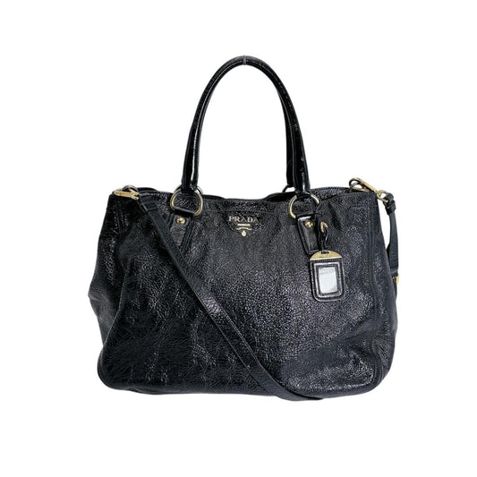プラダ PRADA トートバッグ
 ショルダーバッグ エナメル A4対応 パテントレザー ブラック 【SS】
 【中古】