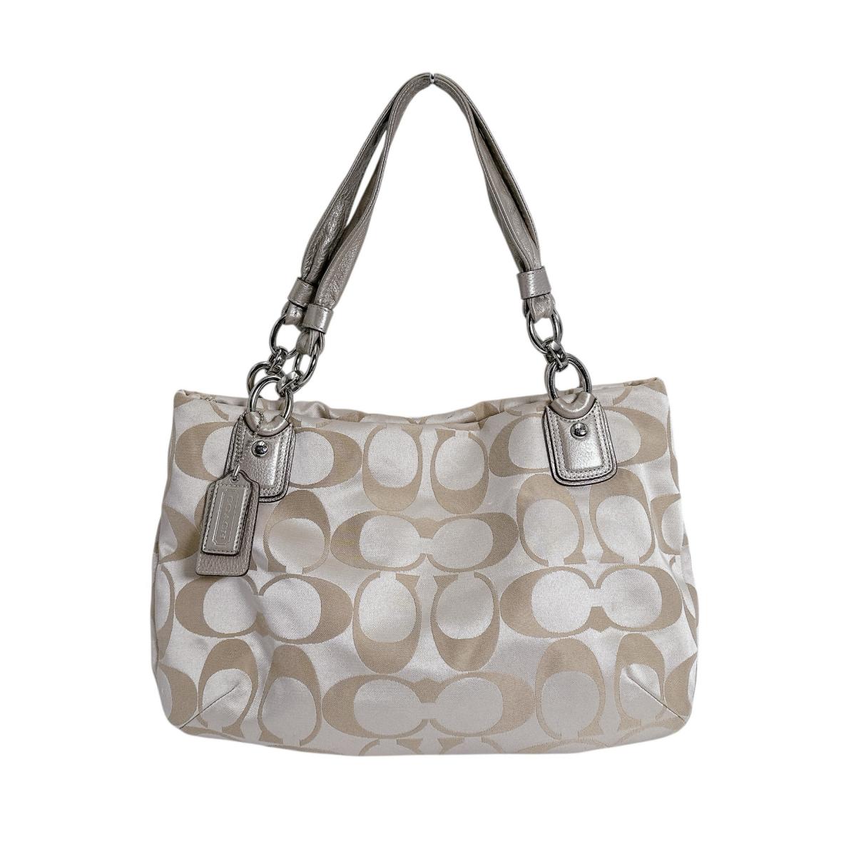 コーチ COACH トートバッグ
 ハンドバッグ クリスティングシグネチャー 肩掛け レザー 16778 ベージュ 【SS】
 【中古】