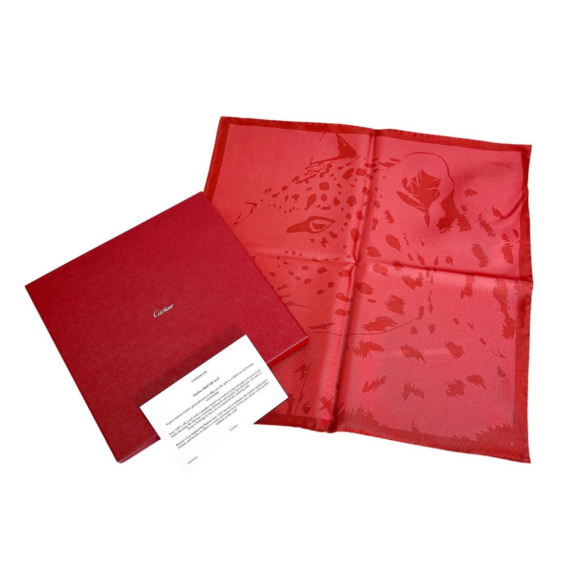 カルティエ CARTIER スカーフ
 スカーフ スクエア パンサー シルク CRPC001686 ルージュ 【SS】
 【中古】