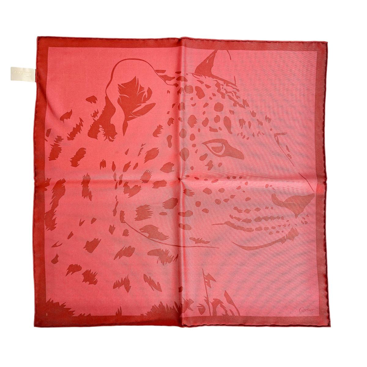 カルティエ CARTIER スカーフ
 スカーフ スクエア パンサー シルク CRPC001686 ルージュ 【SS】
 【中古】