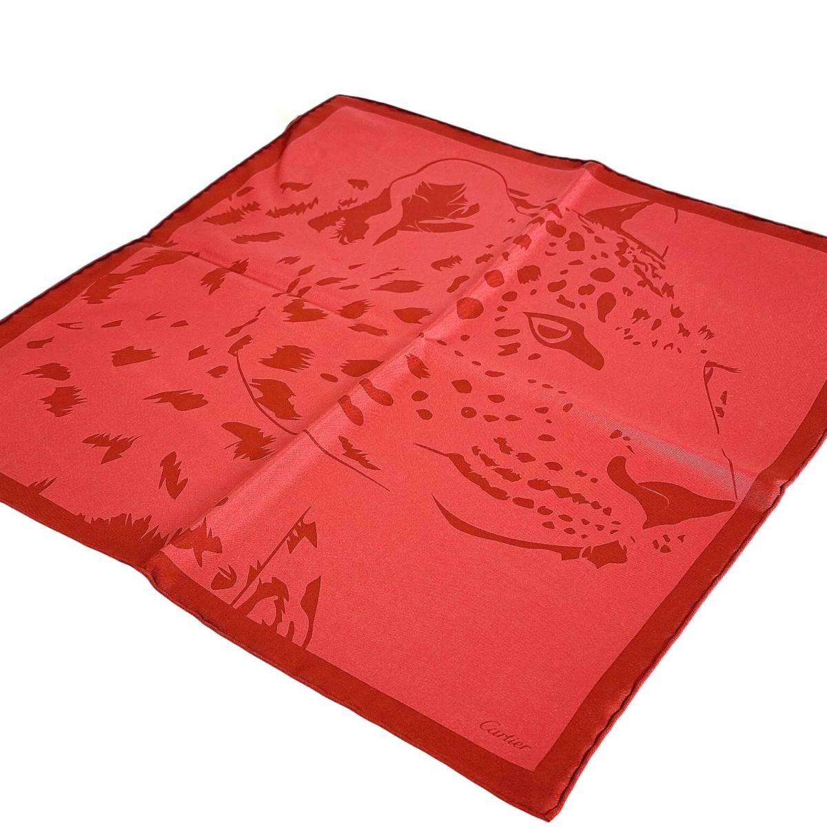 カルティエ CARTIER スカーフ
 スカーフ スクエア パンサー シルク CRPC001686 ルージュ 【SS】
 【中古】