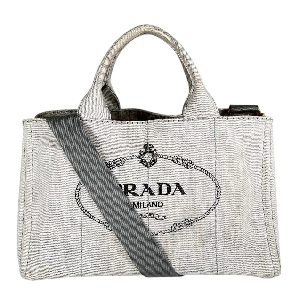 プラダ PRADA トートバッグ
 トートバッグ キャンバス カナパトート デニム 1BG642 ビアンコ 【SS】
 【中古】