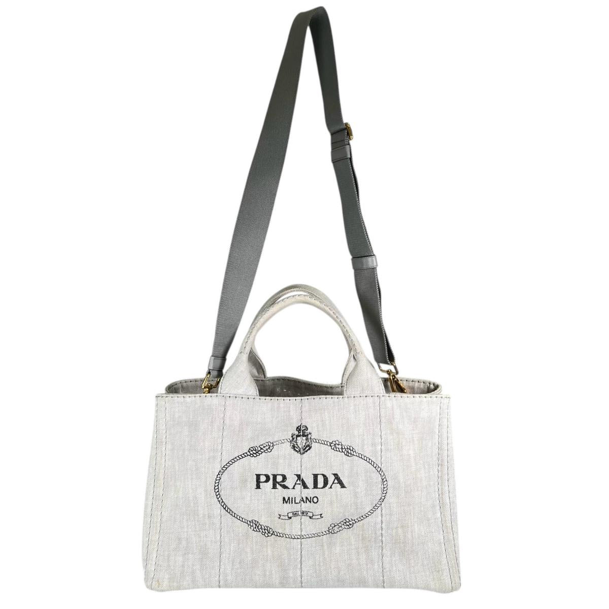 プラダ PRADA トートバッグ
 トートバッグ キャンバス カナパトート デニム 1BG642 ビアンコ 【SS】
 【中古】