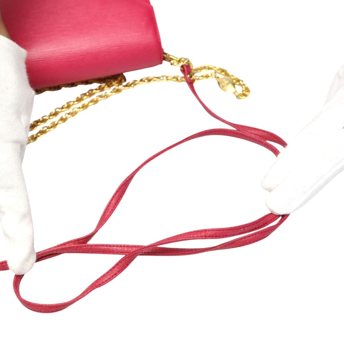 キミジマ KIMIJIMA PARIS TOKYO ショルダーバッグ
 チェーンバッグ Wチェーン Wフラップ 肩掛け レザー ピンク 【SS】
 【中古】