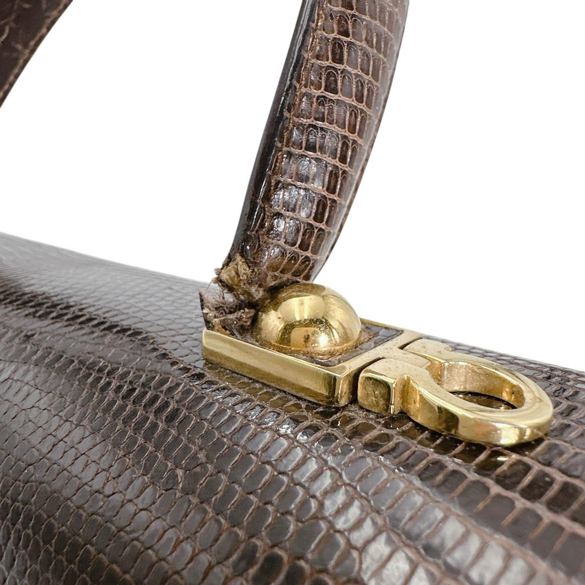 サルヴァトーレフェラガモ Salvatore Ferragamo ハンドバッグ
 ハンドバッグ リザード型押し ガンチーニ レザー ブラウン 【SS】
 【中古】