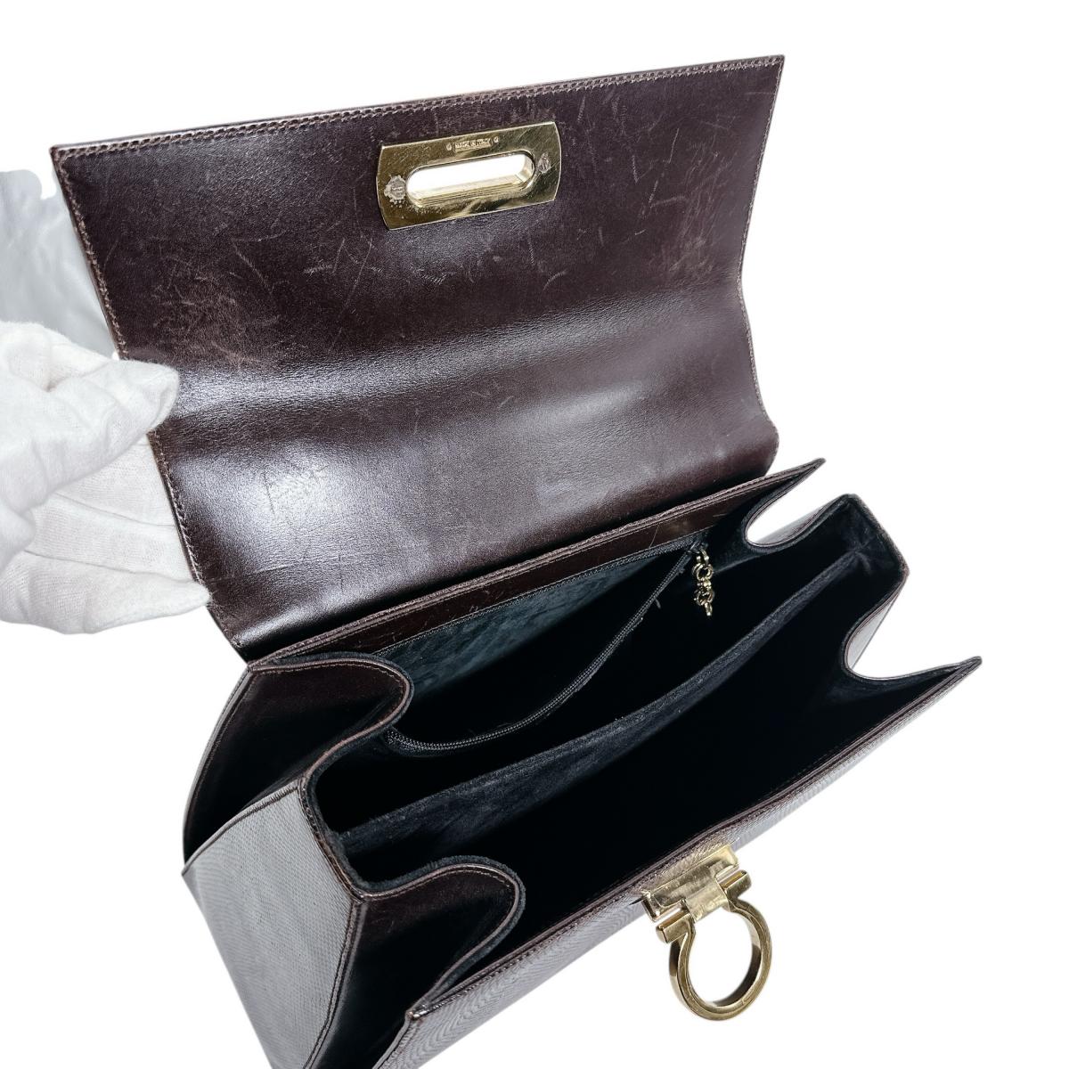 サルヴァトーレフェラガモ Salvatore Ferragamo ハンドバッグ
 ハンドバッグ リザード型押し ガンチーニ レザー ブラウン 【SS】
 【中古】