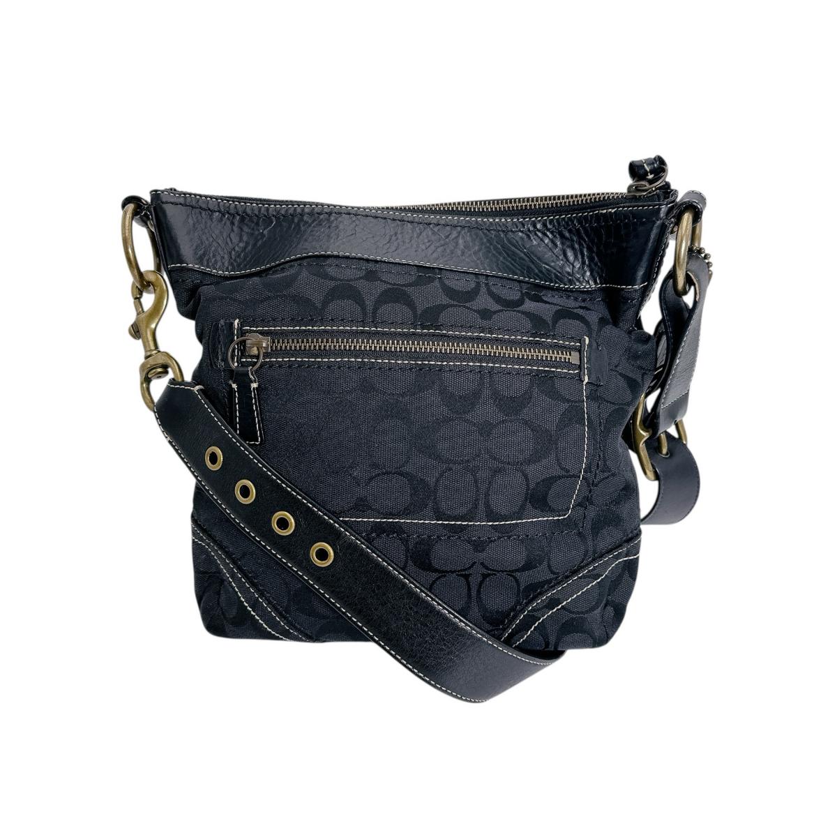 コーチ COACH ショルダーバッグ
 斜め掛け シグネチャー ショルダーバッグ キャンバス J0649 ブラック 【SS】
 【中古】