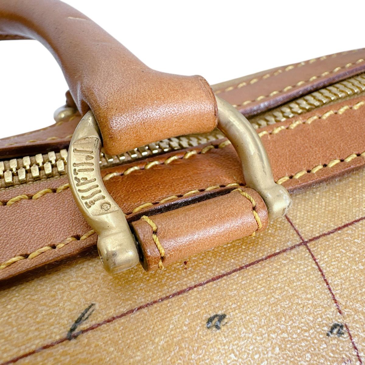 プリマクラッセ PRIMA CLASSE ボストンバッグ
 ミニボストン ハンドバッグ 地図柄 PVCコーティングキャンバス ブラウン 【SS】
 【中古】