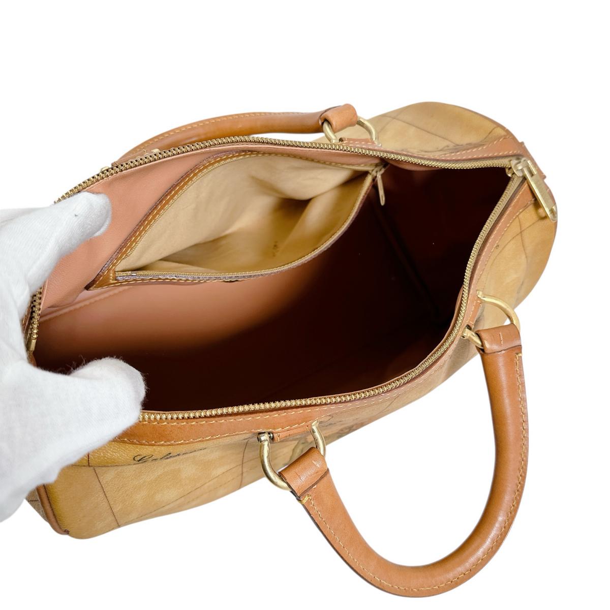 プリマクラッセ PRIMA CLASSE ボストンバッグ
 ミニボストン ハンドバッグ 地図柄 PVCコーティングキャンバス ブラウン 【SS】
 【中古】