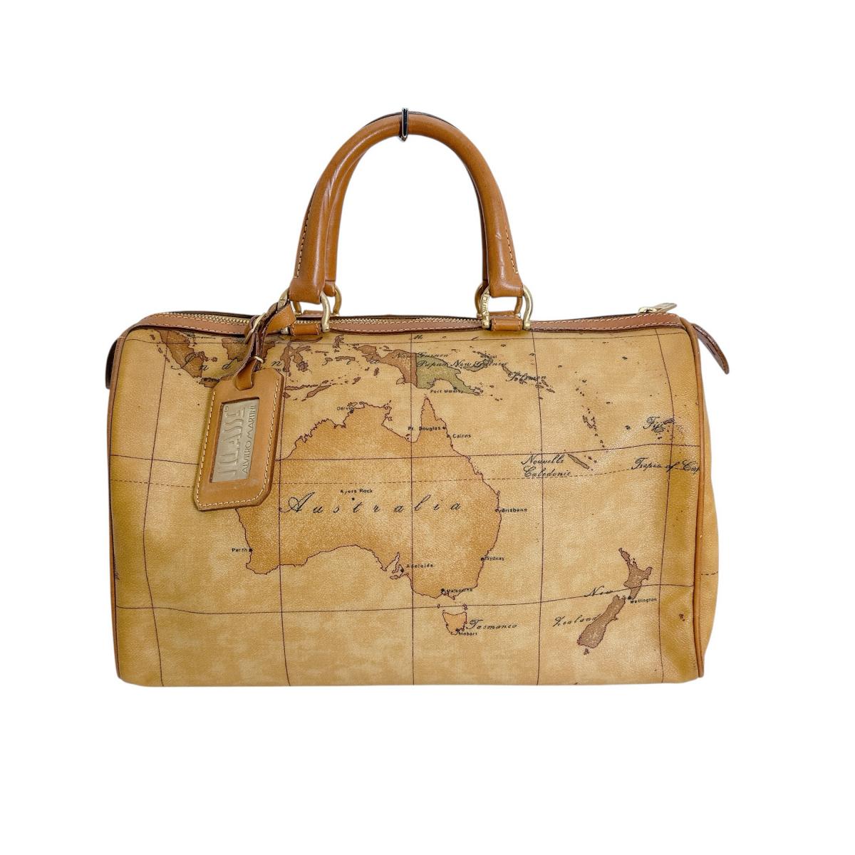 プリマクラッセ PRIMA CLASSE ボストンバッグ
 ミニボストン ハンドバッグ 地図柄 PVCコーティングキャンバス ブラウン 【SS】
 【中古】