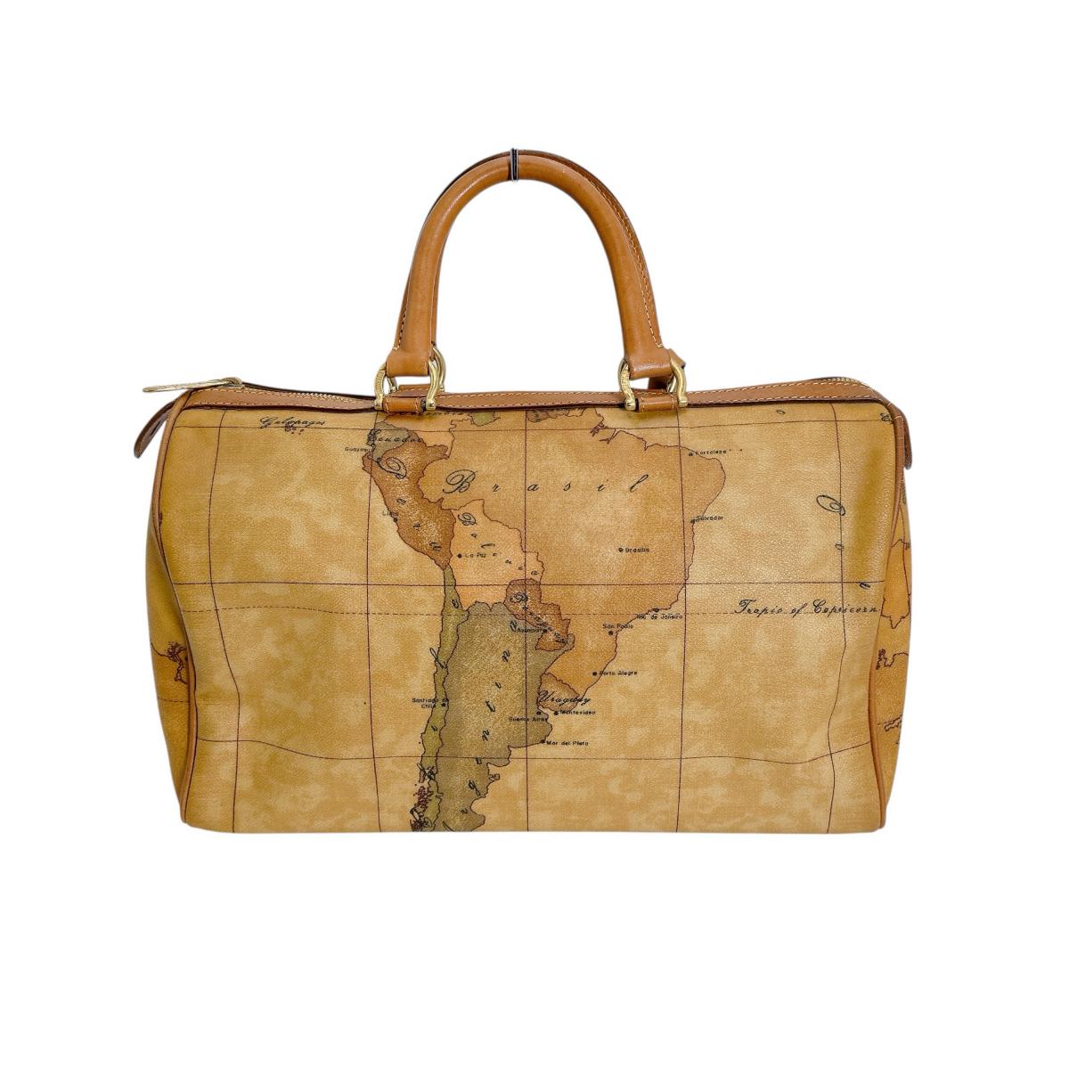 プリマクラッセ PRIMA CLASSE ボストンバッグ
 ミニボストン ハンドバッグ 地図柄 PVCコーティングキャンバス ブラウン 【SS】
 【中古】