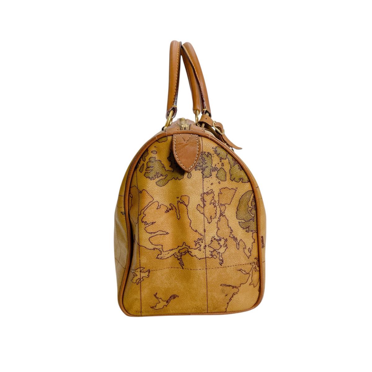 プリマクラッセ PRIMA CLASSE ボストンバッグ
 ミニボストン ハンドバッグ 地図柄 PVCコーティングキャンバス ブラウン 【SS】
 【中古】