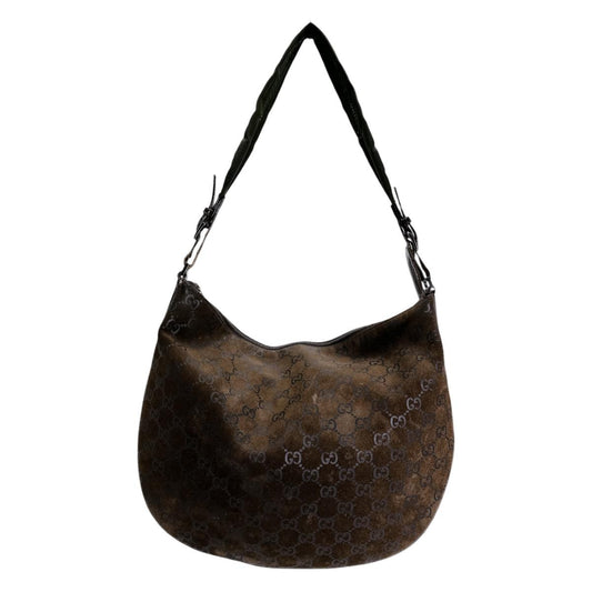 グッチ GUCCI ショルダーバッグ
 スエード ワンハンドル スクエア GGクリスタル 001・1206 ブラウン 【SS】
 【中古】