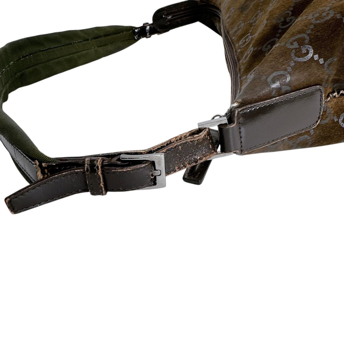 グッチ GUCCI ショルダーバッグ
 スエード ワンハンドル スクエア GGクリスタル 001・1206 ブラウン 【SS】
 【中古】