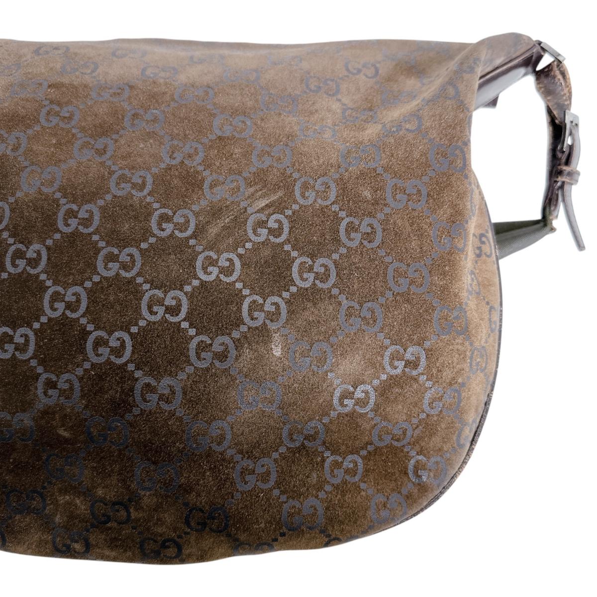 グッチ GUCCI ショルダーバッグ
 スエード ワンハンドル スクエア GGクリスタル 001・1206 ブラウン 【SS】
 【中古】