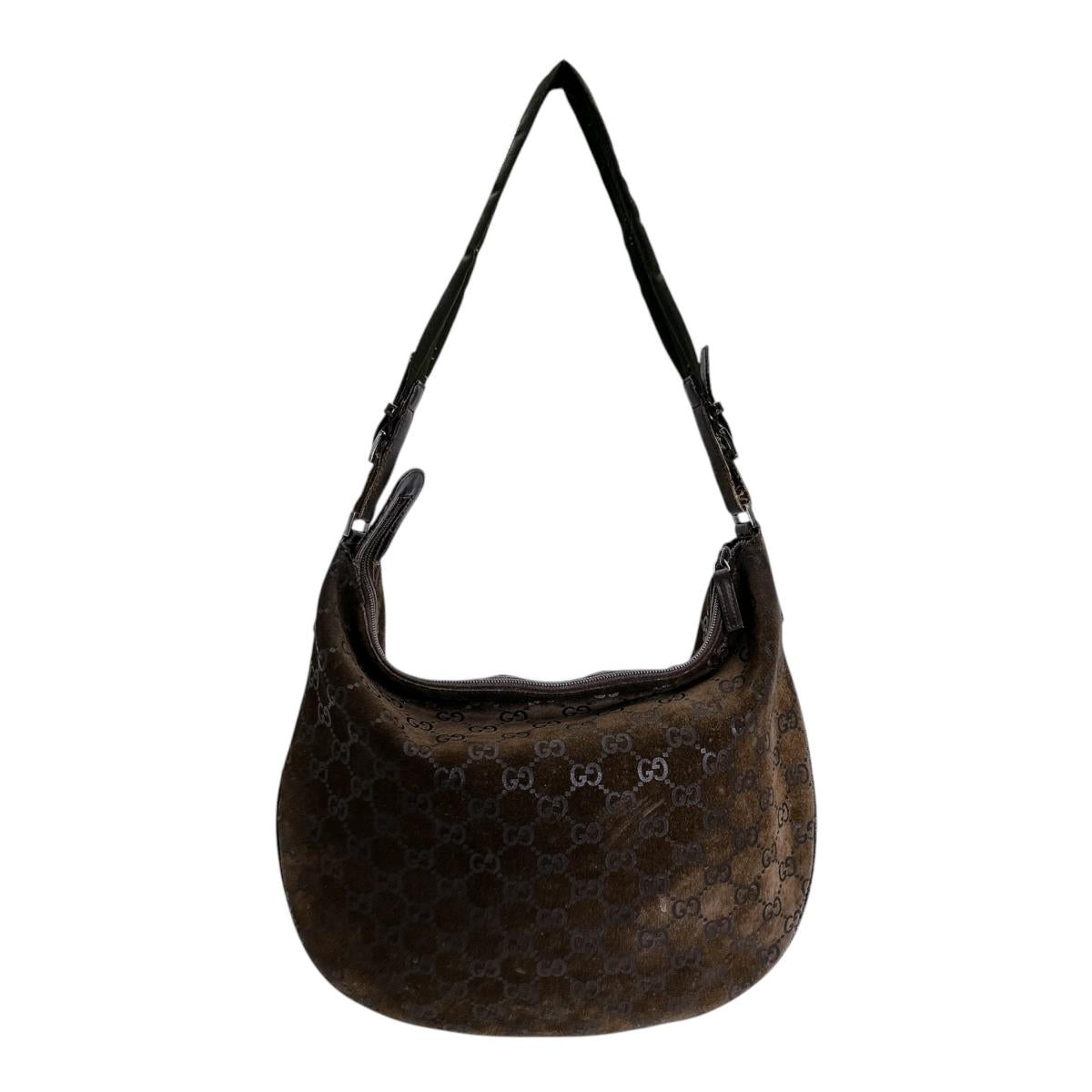 グッチ GUCCI ショルダーバッグ
 スエード ワンハンドル スクエア GGクリスタル 001・1206 ブラウン 【SS】
 【中古】