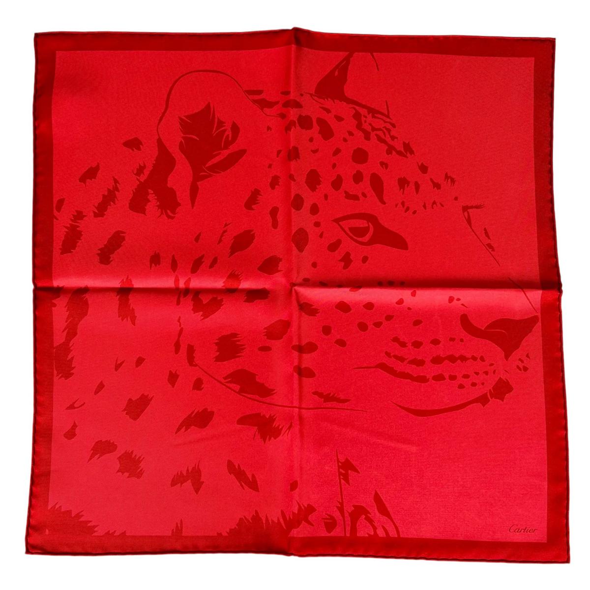 カルティエ CARTIER スカーフ
 スカーフ スクエア パンサー シルク CRPC001686 ルージュ 【SS】
 【中古】