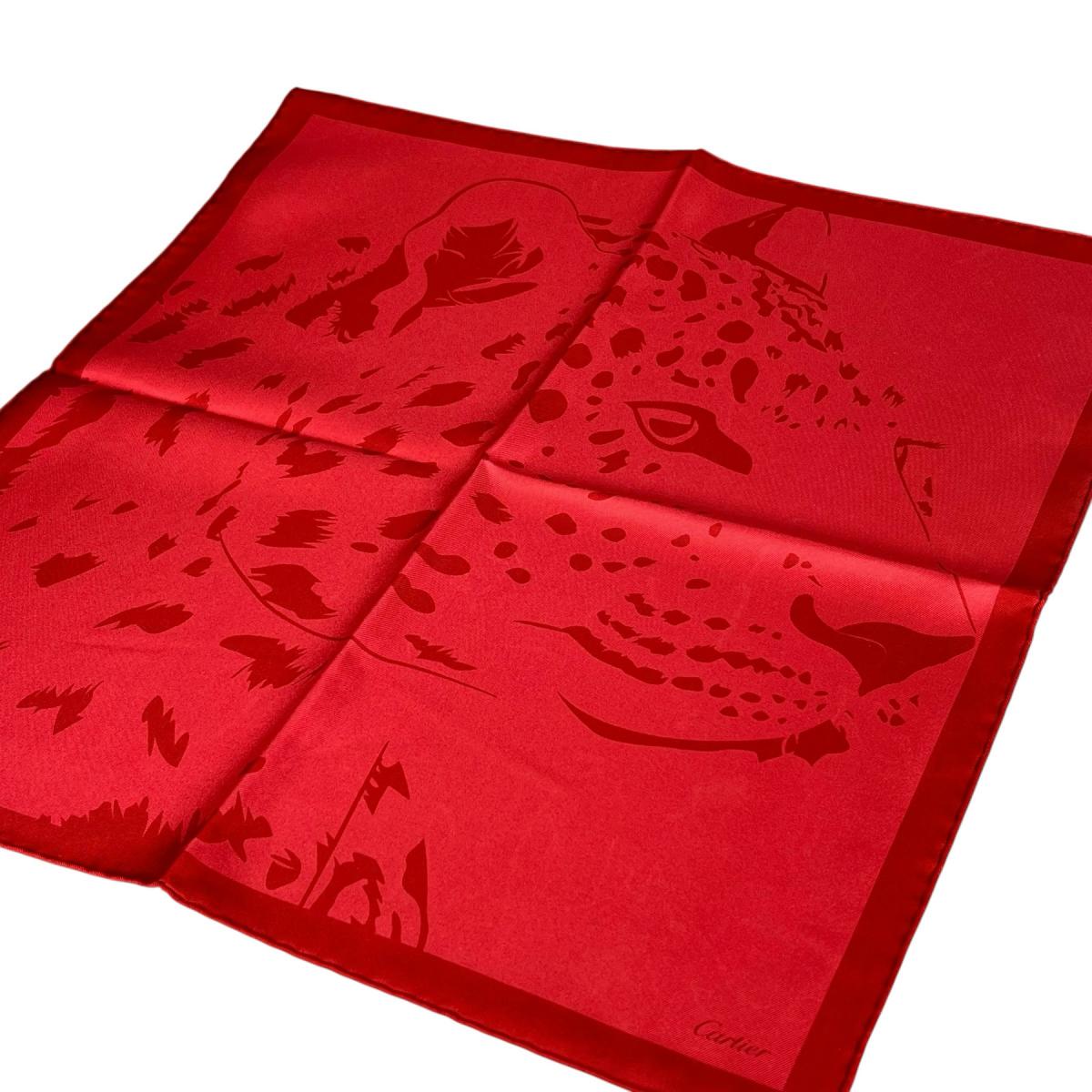カルティエ CARTIER スカーフ
 スカーフ スクエア パンサー シルク CRPC001686 ルージュ 【SS】
 【中古】
