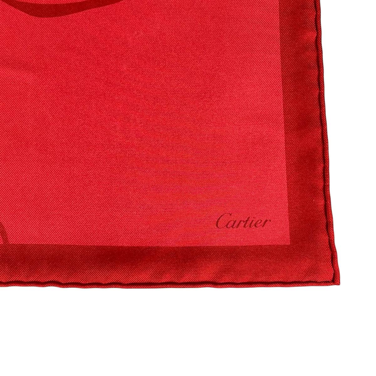 カルティエ CARTIER スカーフ
 スカーフ スクエア パンサー シルク CRPC001686 ルージュ 【SS】
 【中古】