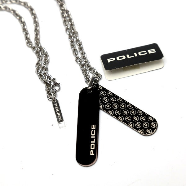 ポリス POLICE ネックレス
 プレートネックレス POLICE 20544PSB02 ブラック×シルバー 【SS】
 【中古】