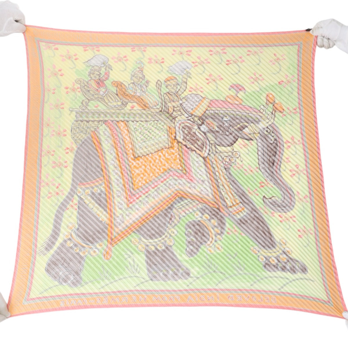 エルメス HERMES スカーフ
 プリーツスカーフ カレ90 深いインドの愛 シルク オレンジ 【SS】
 【中古】