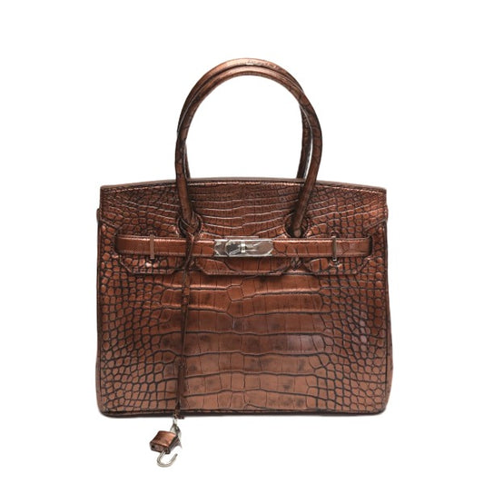 Crocodile handbag
 Henlon Metallic 30cm Crocodile YB-2101 Brown [SS]
 【second hand】 