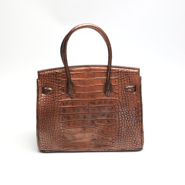 Crocodile handbag
 Henlon Metallic 30cm Crocodile YB-2101 Brown [SS]
 【second hand】 