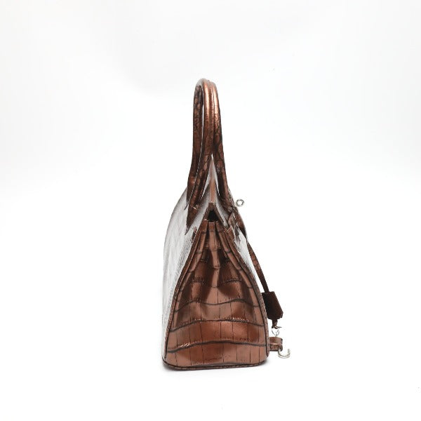 Crocodile handbag
 Henlon Metallic 30cm Crocodile YB-2101 Brown [SS]
 【second hand】 