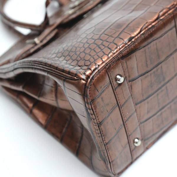 Crocodile handbag
 Henlon Metallic 30cm Crocodile YB-2101 Brown [SS]
 【second hand】 