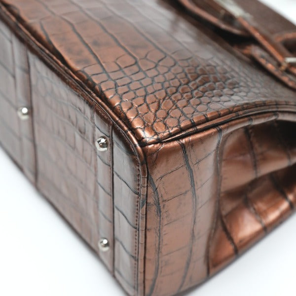 Crocodile handbag
 Henlon Metallic 30cm Crocodile YB-2101 Brown [SS]
 【second hand】 