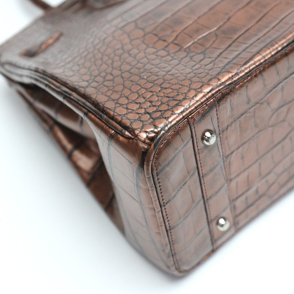 Crocodile handbag
 Henlon Metallic 30cm Crocodile YB-2101 Brown [SS]
 【second hand】 