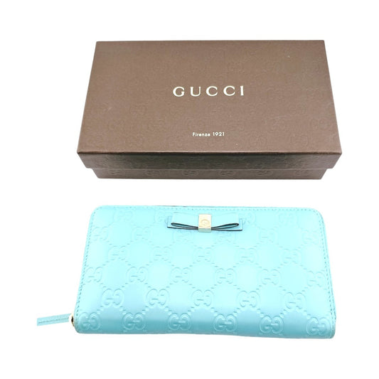 グッチ GUCCI 長財布
 ラウンド長財布 グッチシマ GG レザー 388680 水色 【SS】
 【中古】