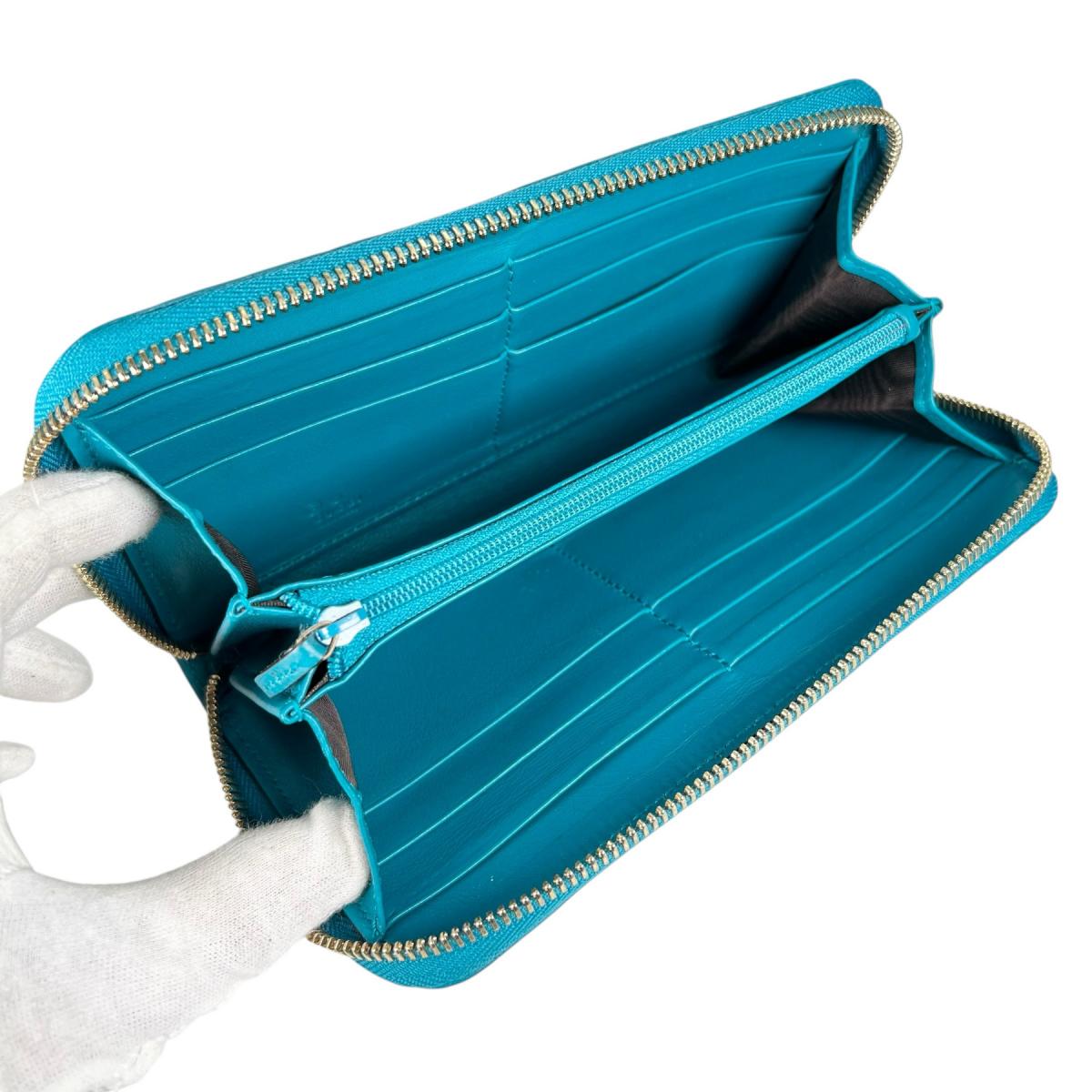 グッチ GUCCI 長財布
 ラウンドファスナー長財布 マイクロシマ GG柄 レザー 449391 ブルー 【SS】
 【中古】