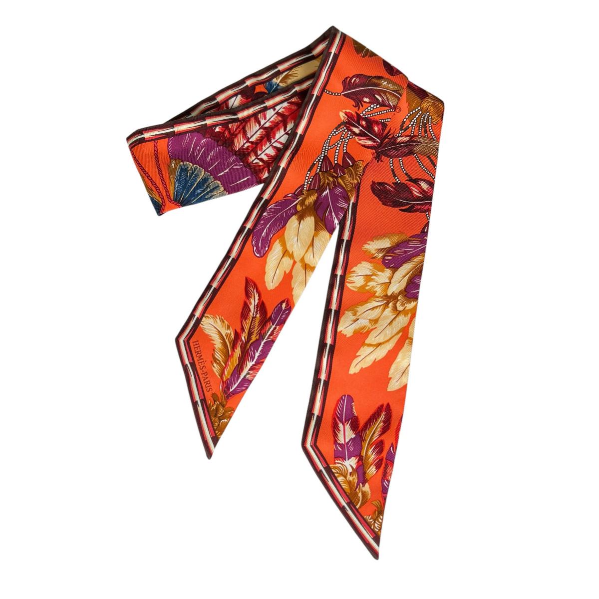 エルメス HERMES スカーフ
 リボンスカーフ 羽根 ツイリー シルク オレンジ 【SS】
 【中古】