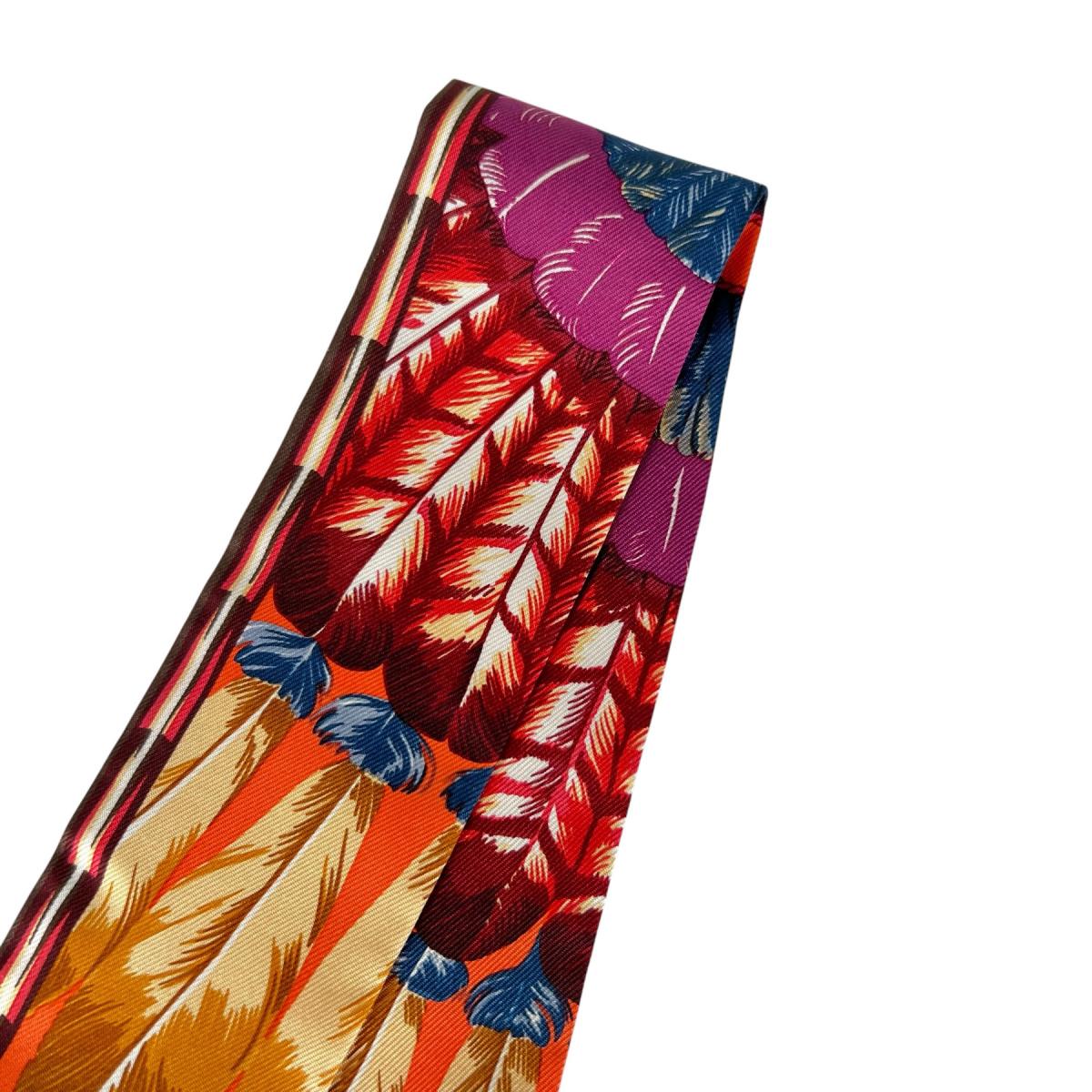 エルメス HERMES スカーフ
 リボンスカーフ 羽根 ツイリー シルク オレンジ 【SS】
 【中古】