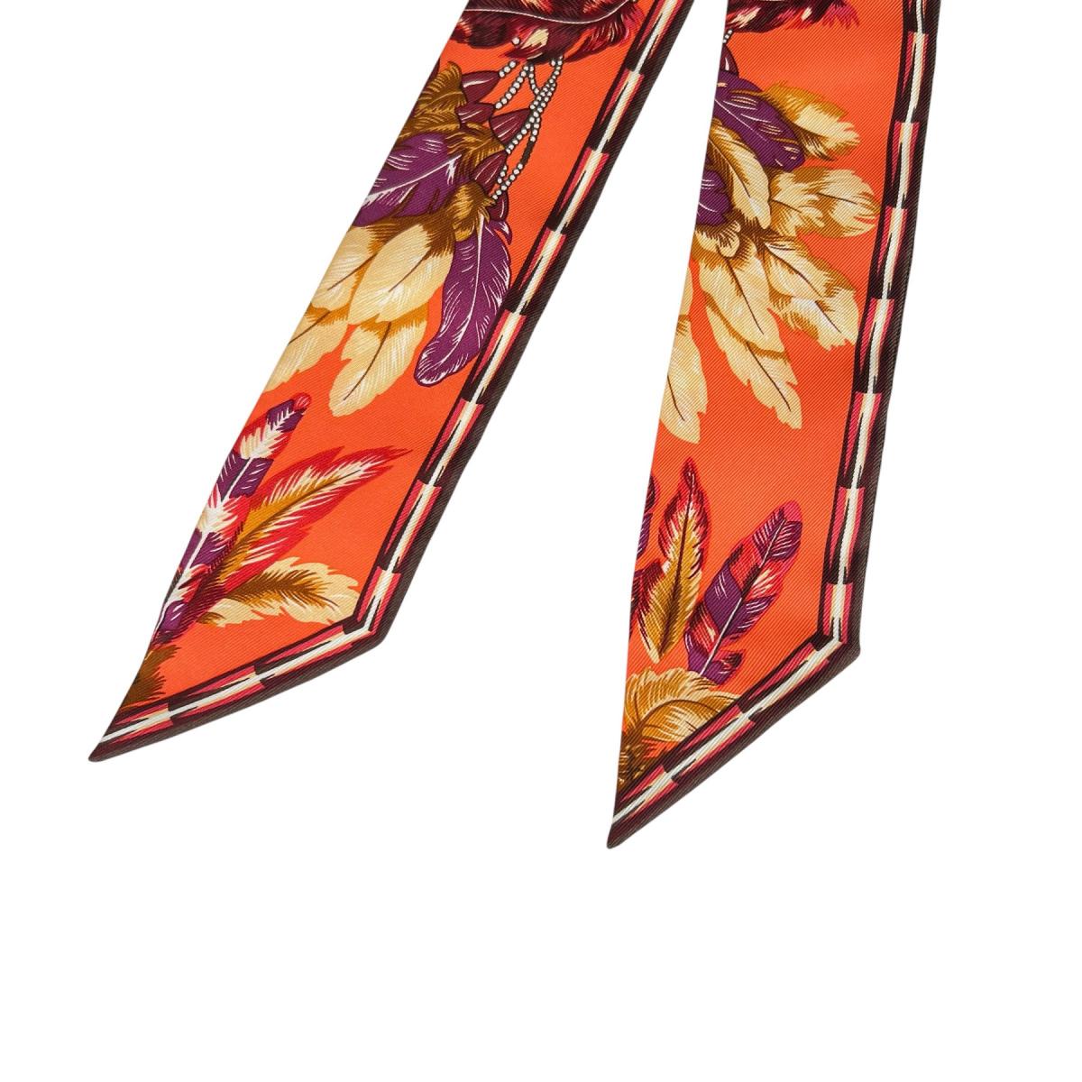 エルメス HERMES スカーフ
 リボンスカーフ 羽根 ツイリー シルク オレンジ 【SS】
 【中古】