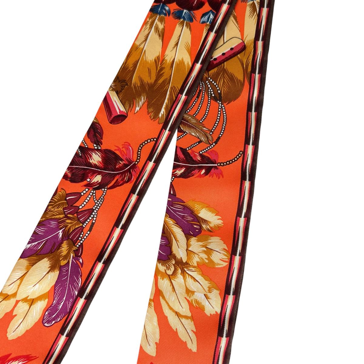 エルメス HERMES スカーフ
 リボンスカーフ 羽根 ツイリー シルク オレンジ 【SS】
 【中古】