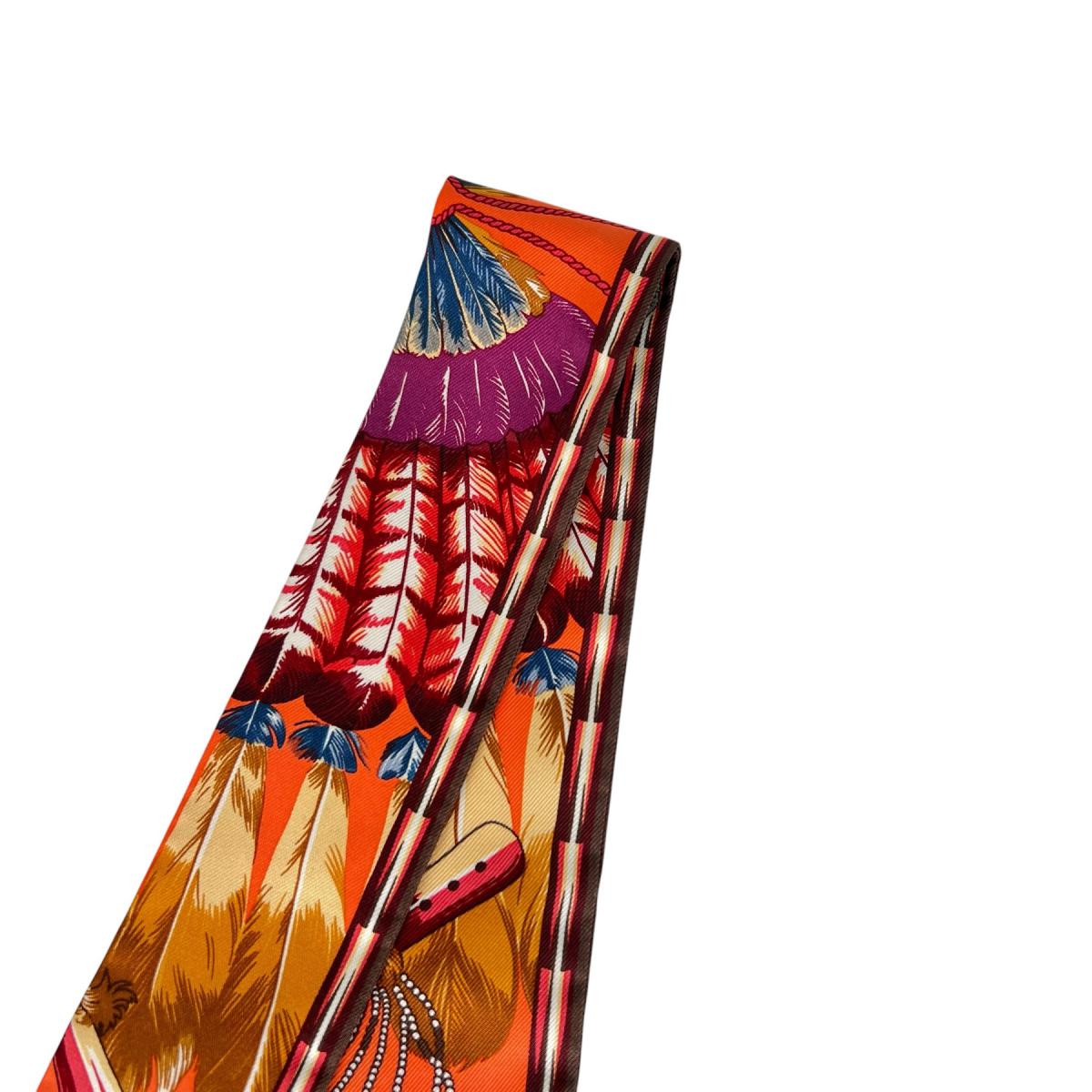 エルメス HERMES スカーフ
 リボンスカーフ 羽根 ツイリー シルク オレンジ 【SS】
 【中古】