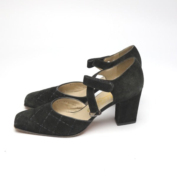 Salvatore Ferragamo Sandals
 Ankle strap cone heel 6 1/2 C suede black [SS]
 【second hand】 