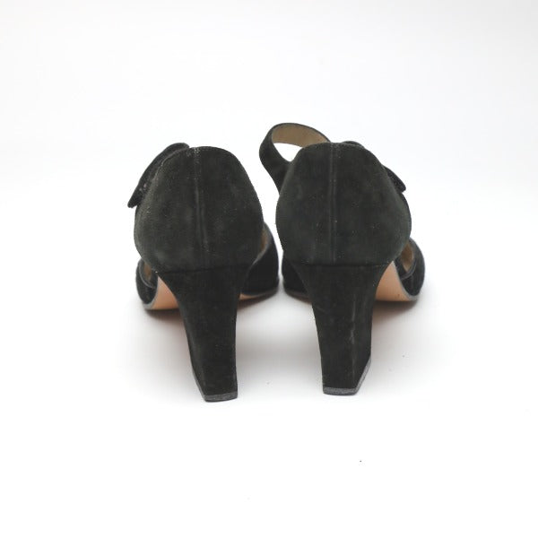 Salvatore Ferragamo Sandals
 Ankle strap cone heel 6 1/2 C suede black [SS]
 【second hand】 