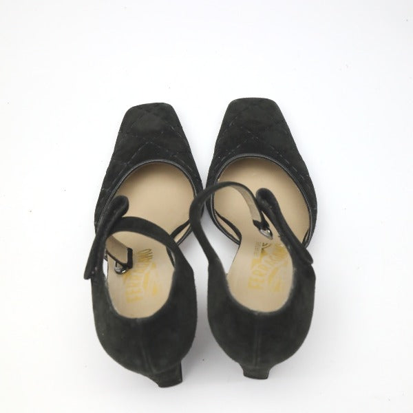 Salvatore Ferragamo Sandals
 Ankle strap cone heel 6 1/2 C suede black [SS]
 【second hand】 