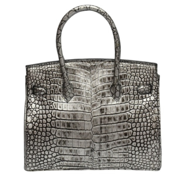 クロコダイル CROCODILE ハンドバッグ
 ヘンローン メタリック 30cm クロコダイル YB-2101 シルバー 【H】