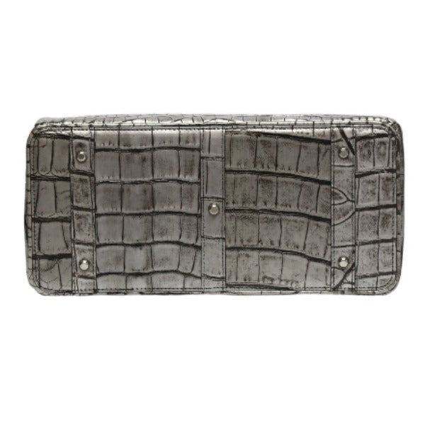 クロコダイル CROCODILE ハンドバッグ
 ヘンローン メタリック 30cm クロコダイル YB-2101 シルバー 【H】