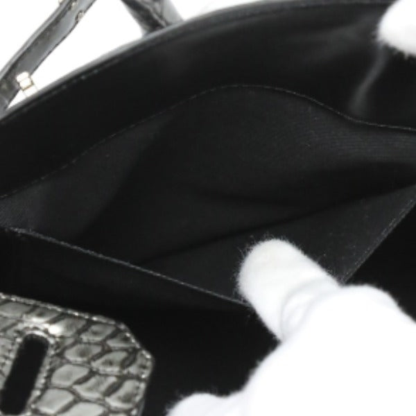 クロコダイル CROCODILE ハンドバッグ
 ヘンローン メタリック 30cm クロコダイル YB-2101 シルバー 【H】