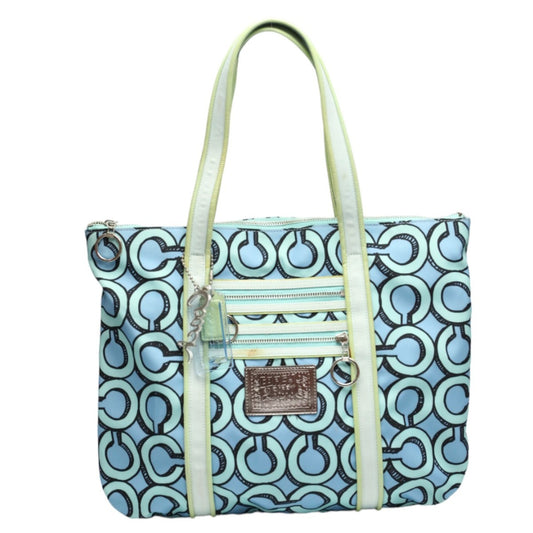 コーチ COACH トートバッグ
 ポピー キャンバス 3Dオプアートグラム レザー 14983 ブルー 【SS】
 【中古】