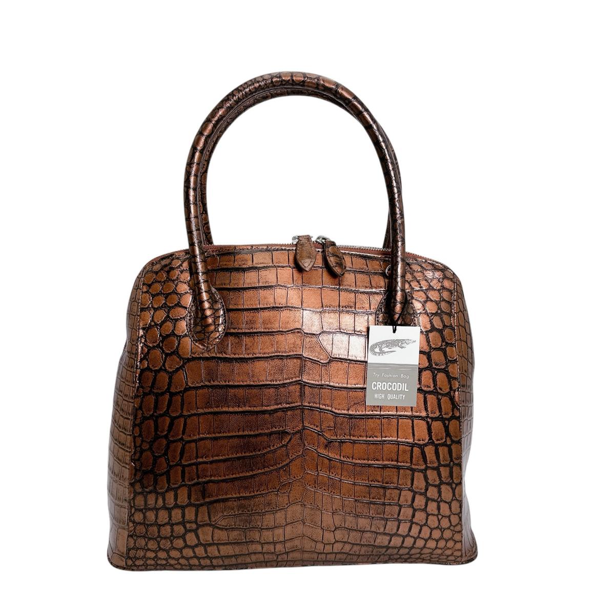 クロコダイル CROCODILE ハンドバッグ
 メタリック ブカッティー ストラップ付 クロコダイル 3994 ブラウン 【H】